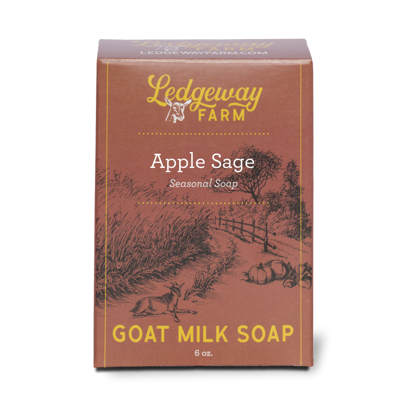 Ledgeway Farm Apple Sage goat milk soap packaging on a white background