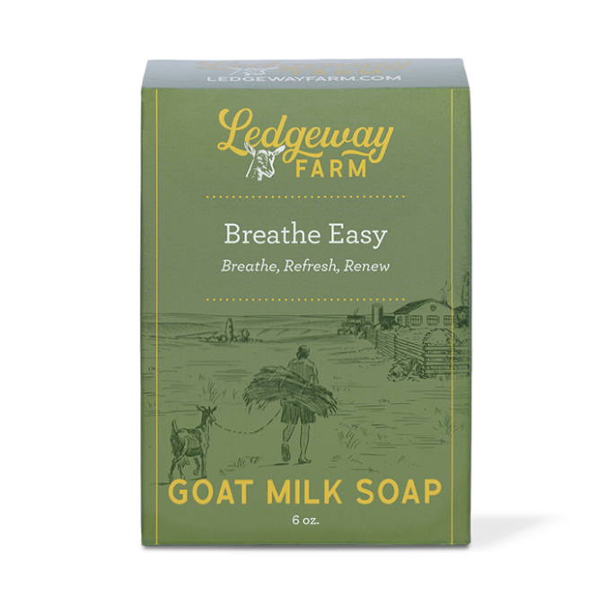 Box of Ledgeway Farm goat milk soap on a white background