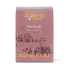 Box of Ledgeway Farm Patchouli goat milk soap on a white background