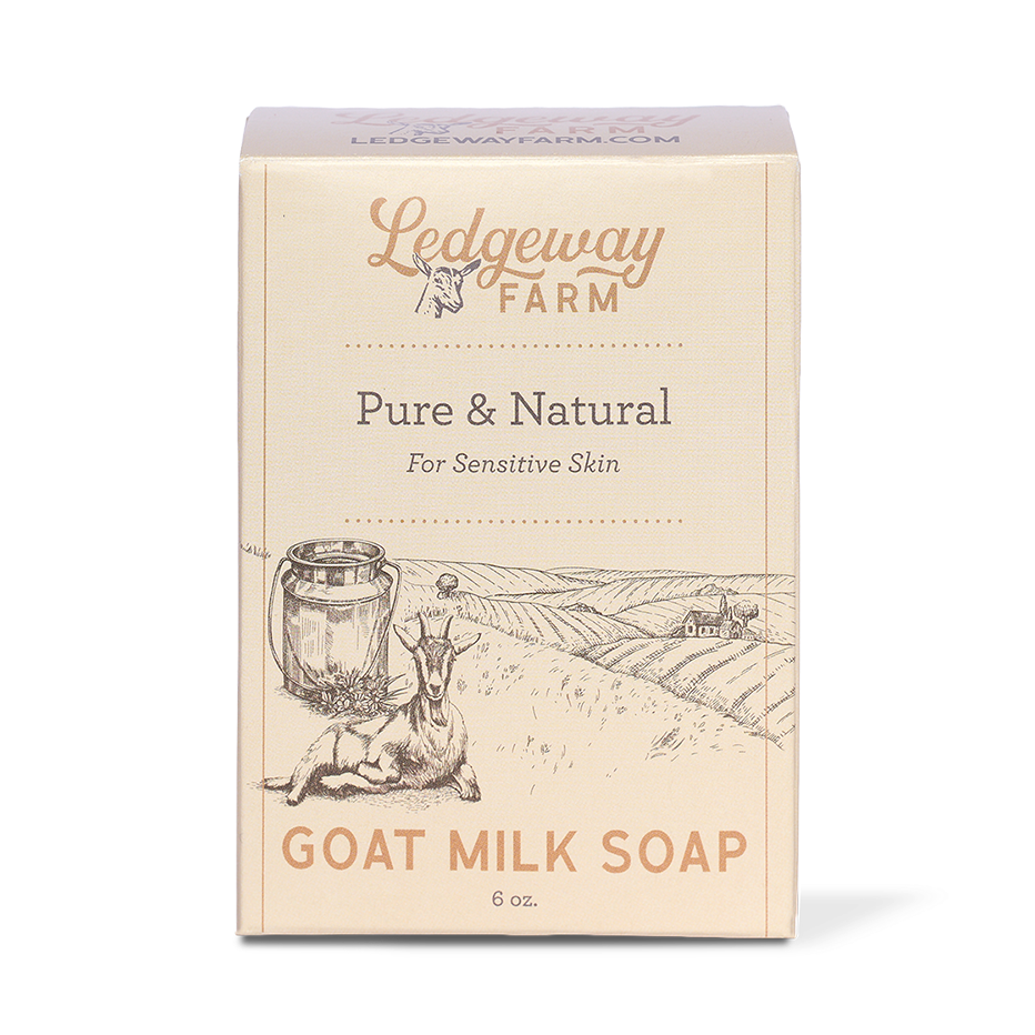 Box of Ledgeway Farm Pure & Natural goat milk soap on a white background