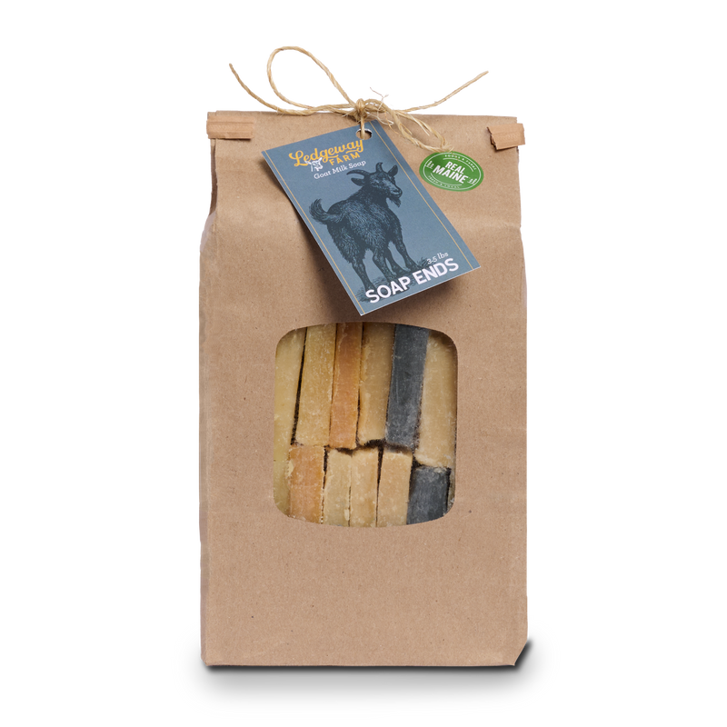 Package of soap ends with a window, featuring a goat label on a white background.