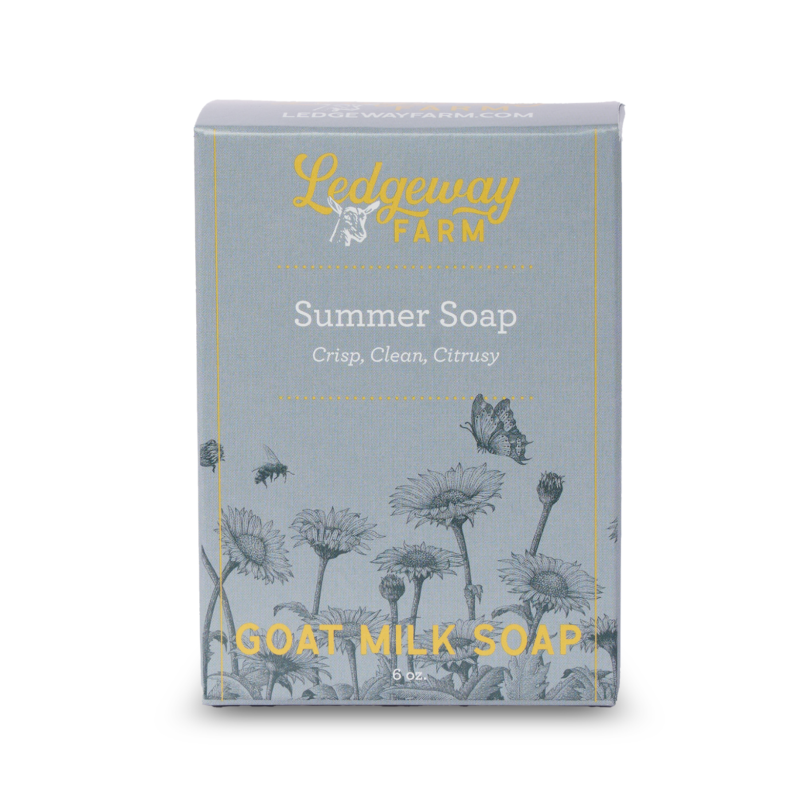 Ledgeway Farm Summer Soap packaging with floral design on a white background
