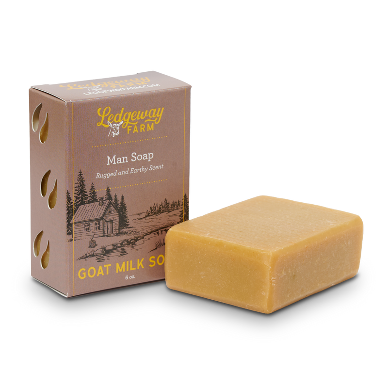 Man soap bar with Ledgeway Farm packaging on a white background