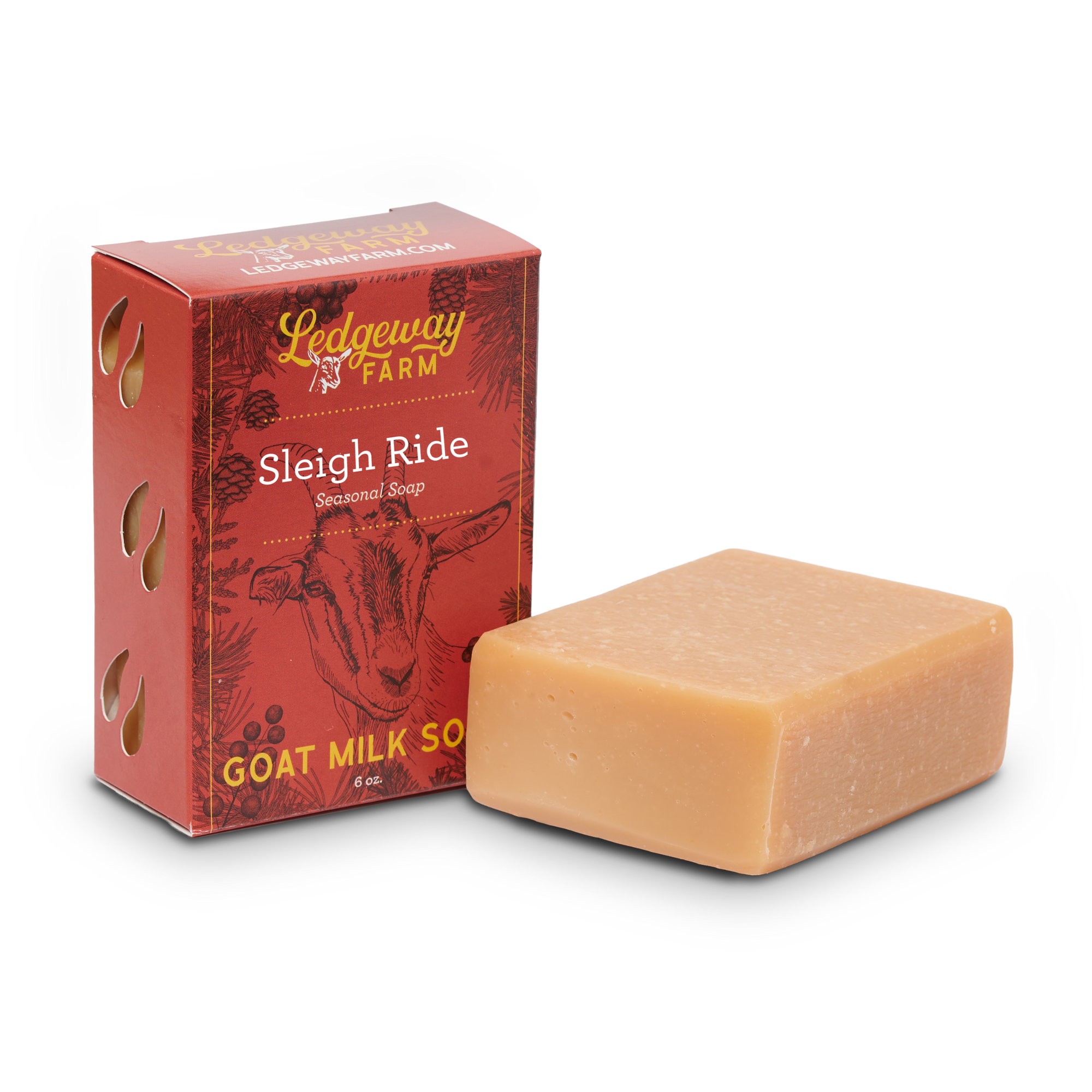 Ledgeway Farm sleigh ride goat milk soap with packaging on a white background