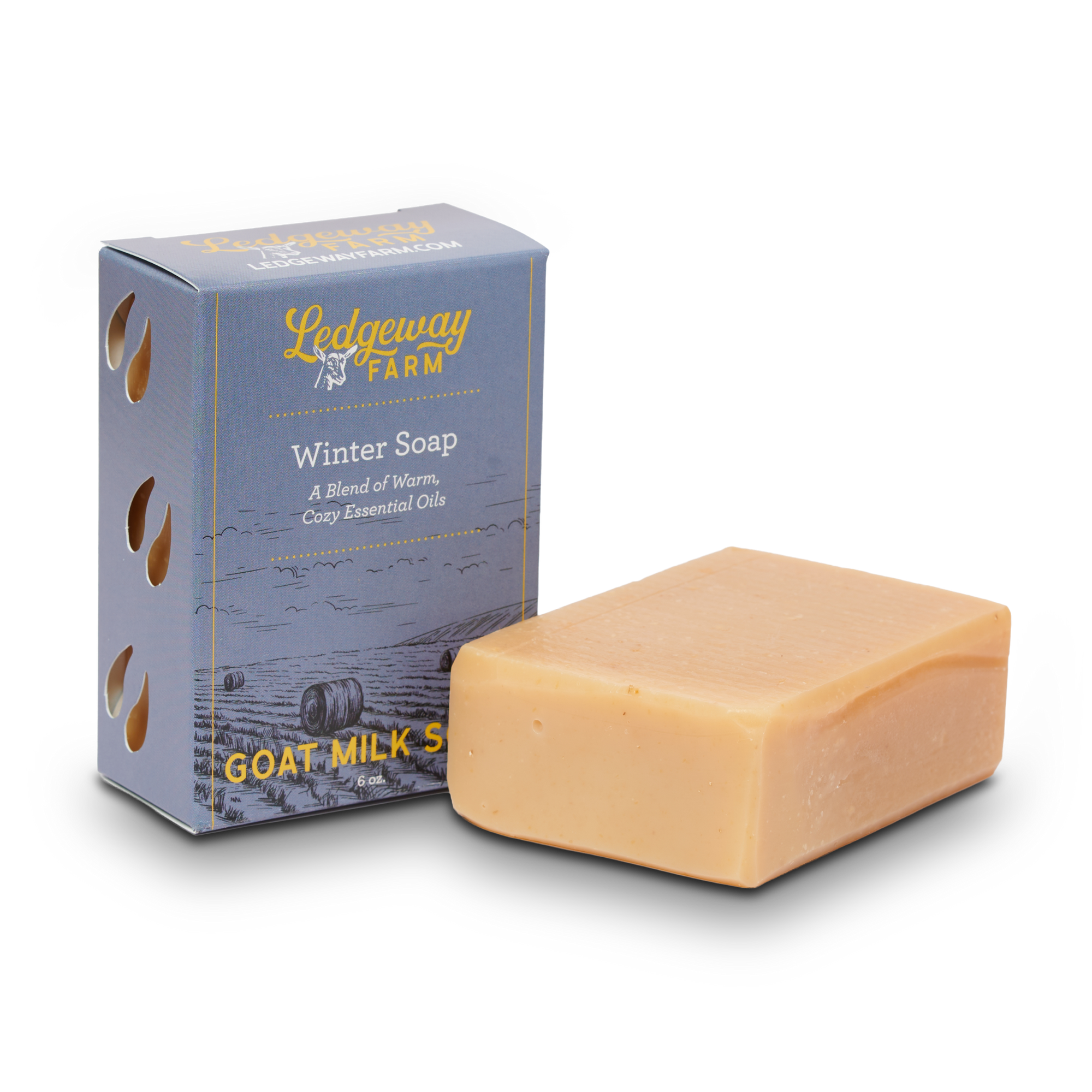 Ledgeway Farm Winter Soap with packaging on a white background