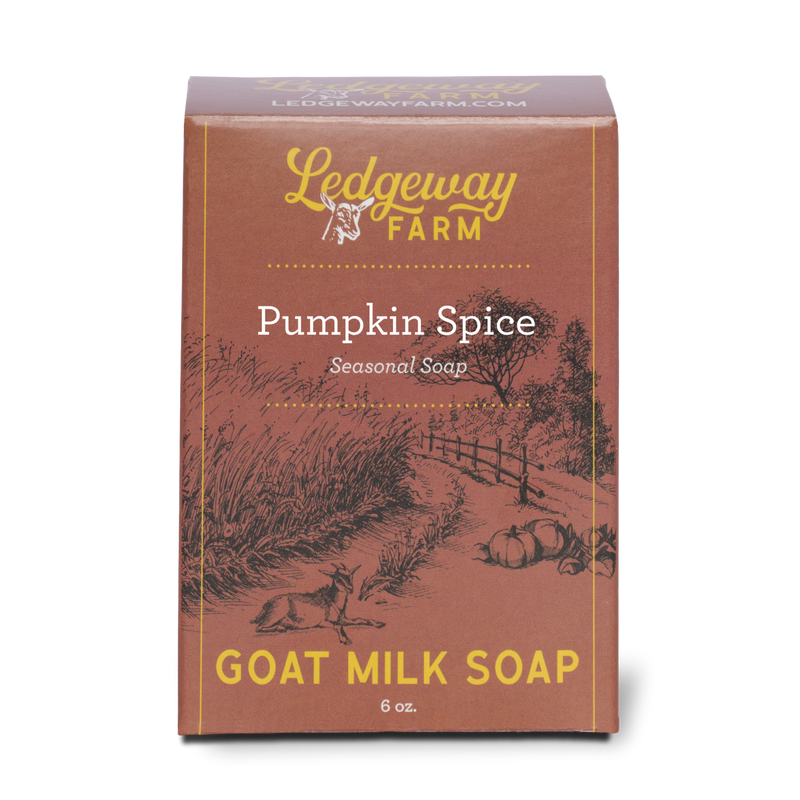 Box of Ledgeway Farm Pumpkin Spice goat milk soap on a white background
